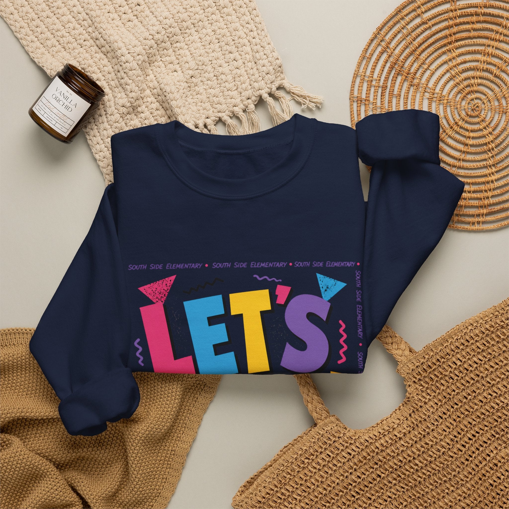 Let's Glow! Crewneck Sweatshirt — Retro Colorblock Graphic Pullover