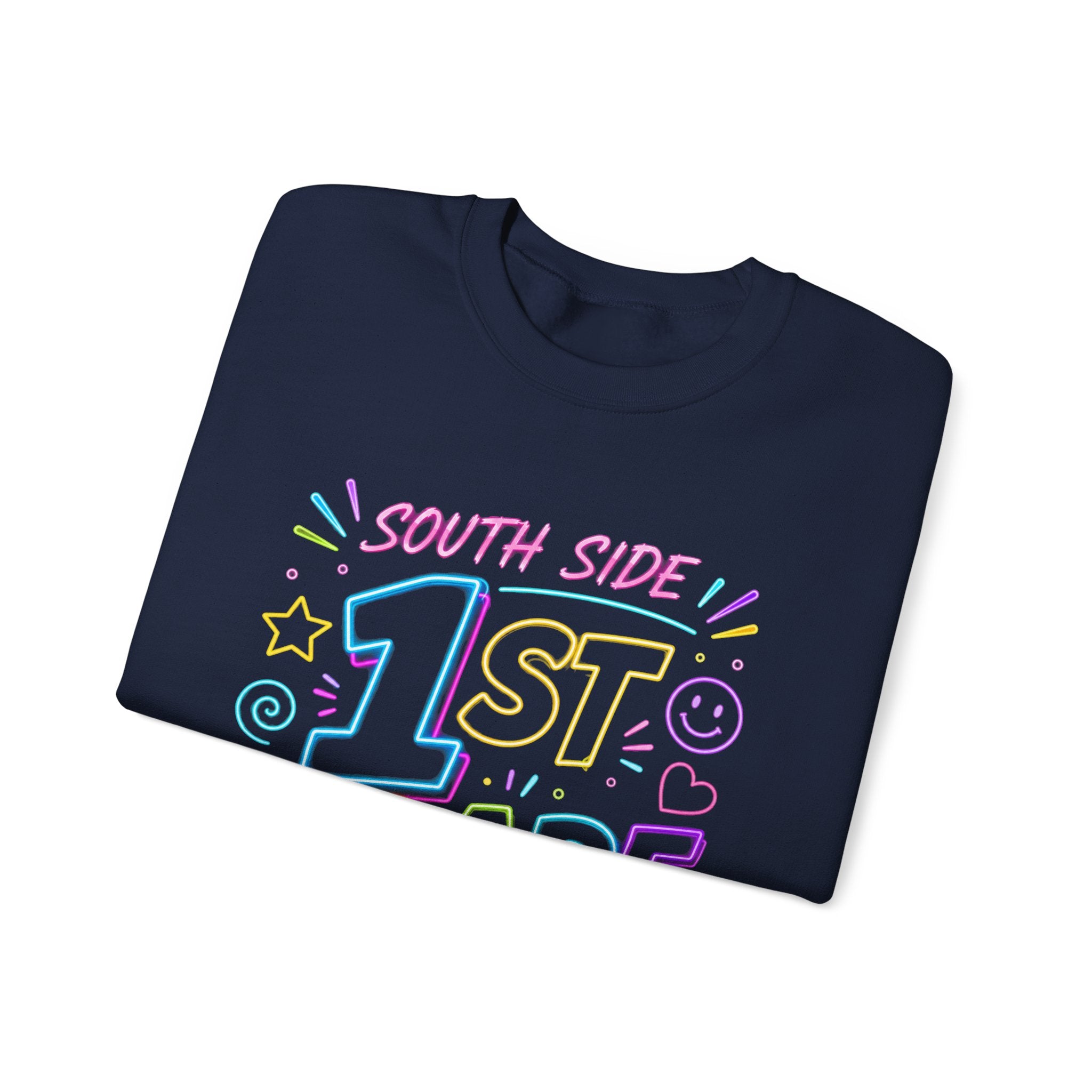 1st Grade Crewneck Sweatshirt — 'South Side' Colorful Back-to-School Pullover