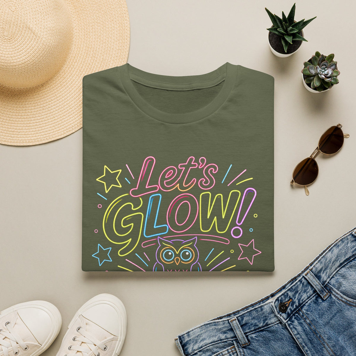 Let's Glow! Neon Owl Cafeteria Ladies' Shirt