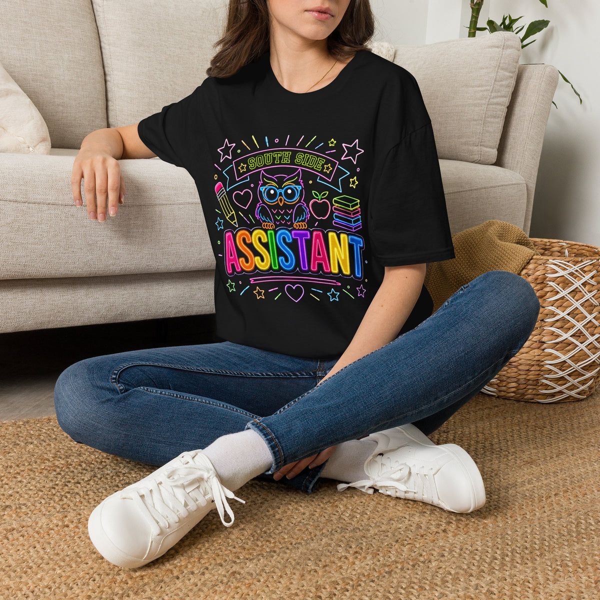 South Side Assistant Neon Owl T-Shirt — Colorful School Teacher Appreciation Tee