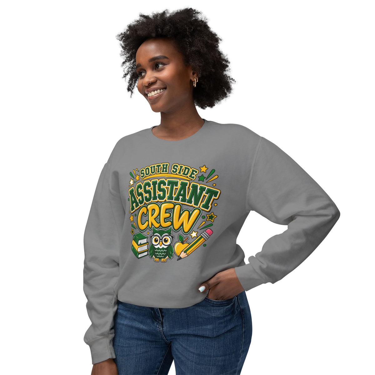Assistant Crew Sweatshirt — "South Side Assistant Crew" Cute Owl School Staff Gift