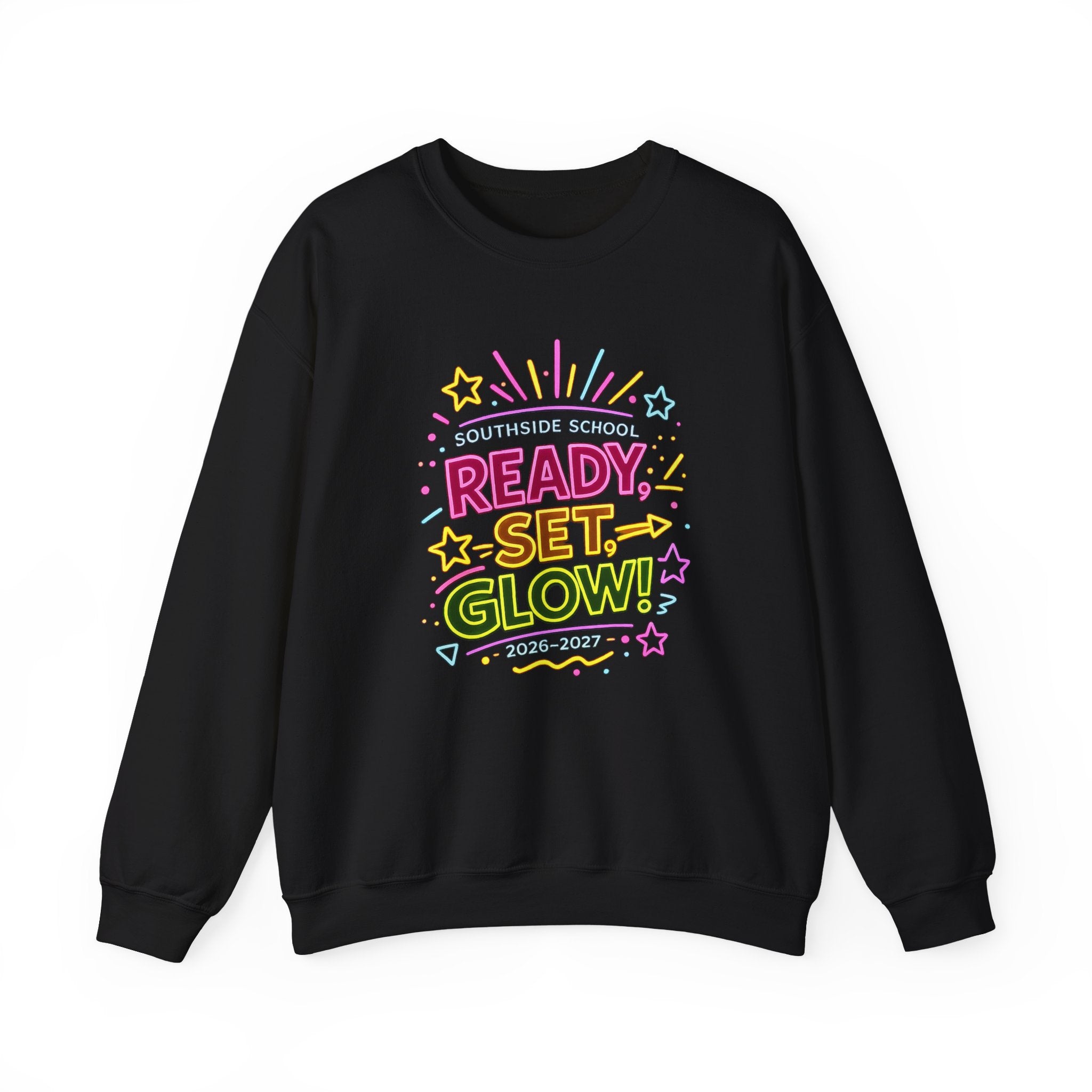Ready, Set, Glow! Crewneck Sweatshirt — Colorful School Spirit Design