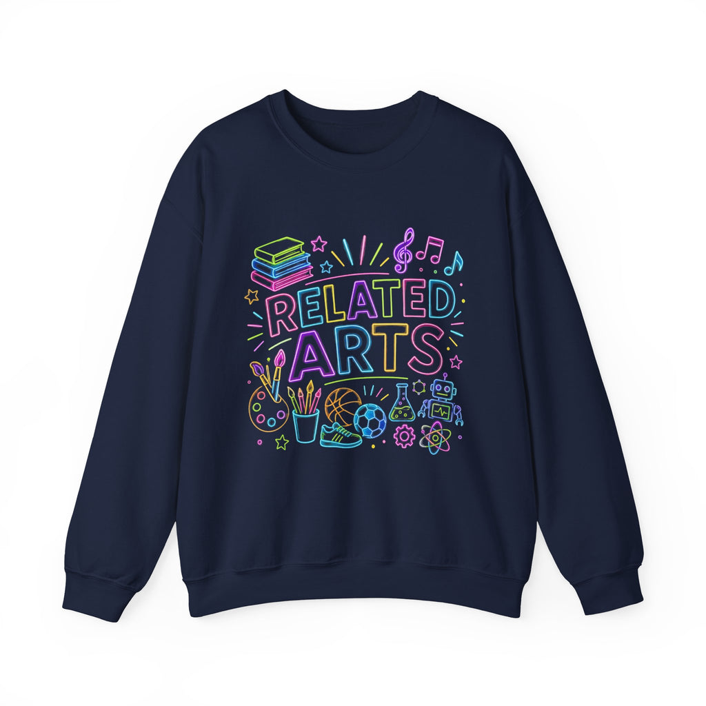 Arts Related Crewneck Sweatshirt — Pastel School Subjects Graphic