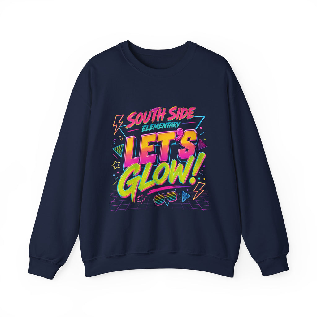 Crewneck Sweatshirt — 'South Side Elementary Let's Glow!' Retro Neon School Spirit