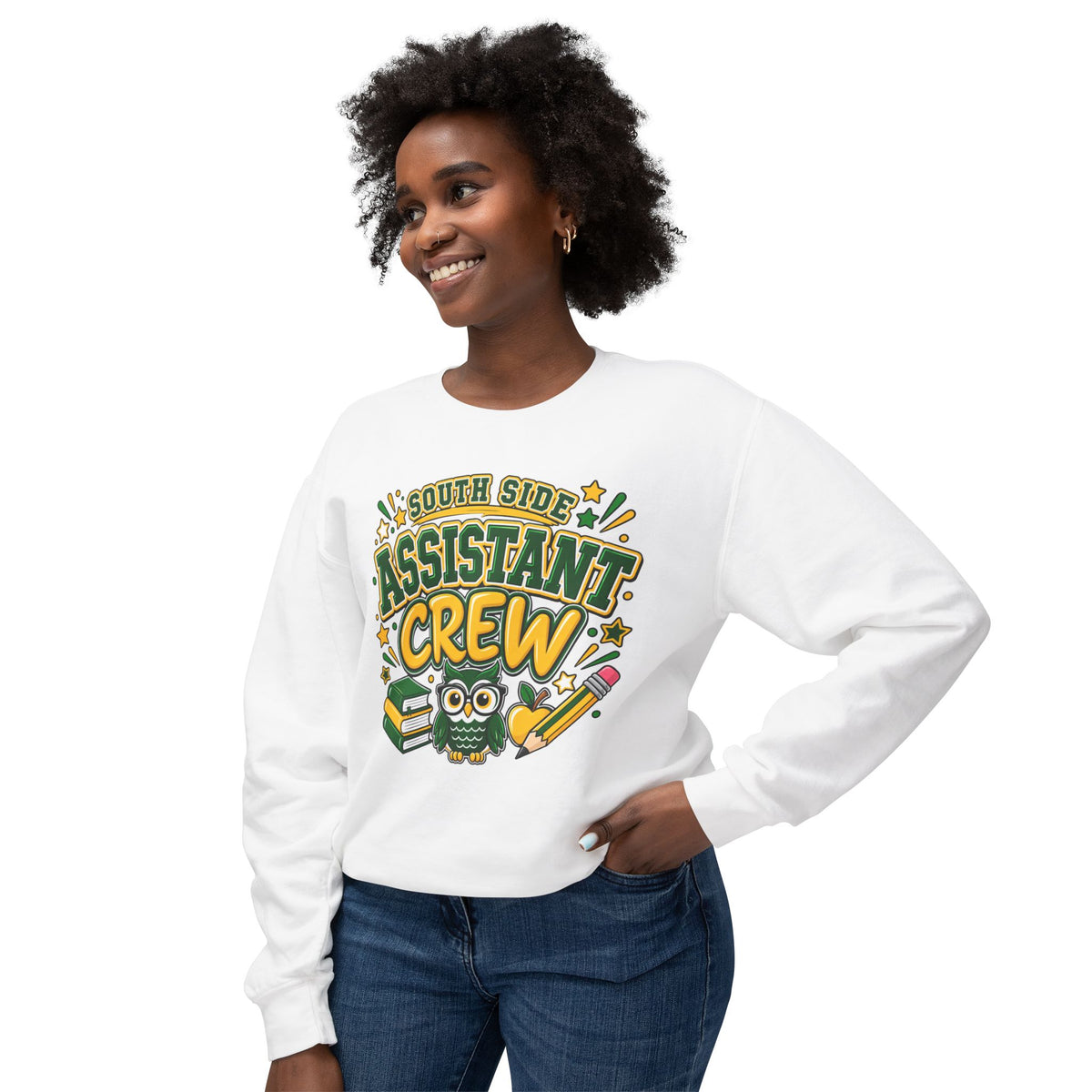 Assistant Crew Sweatshirt — "South Side Assistant Crew" Cute Owl School Staff Gift