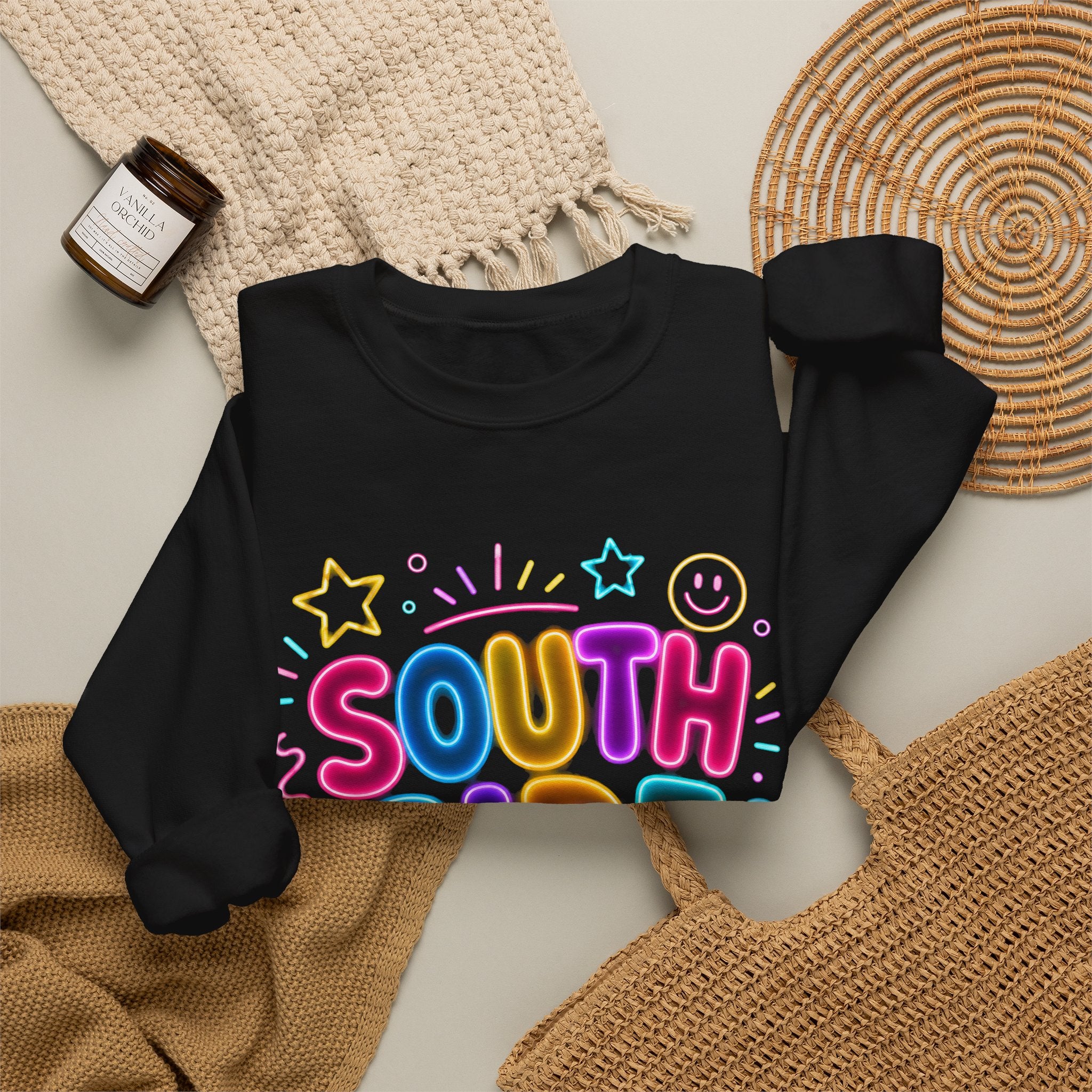 South Side Colorful Retro Crewneck Sweatshirt — Pastel Bubble Letter Design