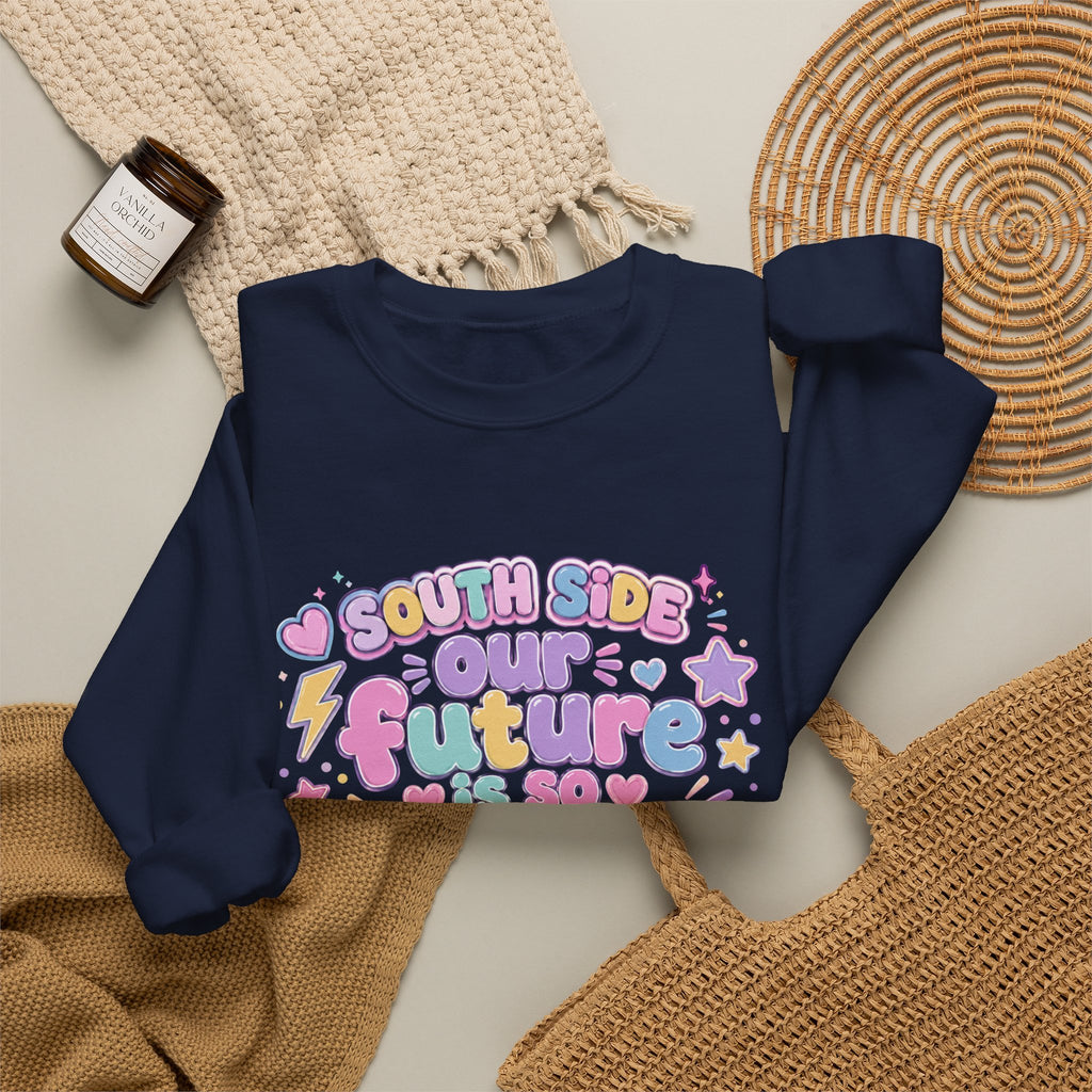 Crewneck Sweatshirt — "Future Bright" Pastel Retro Graphic (South Side)