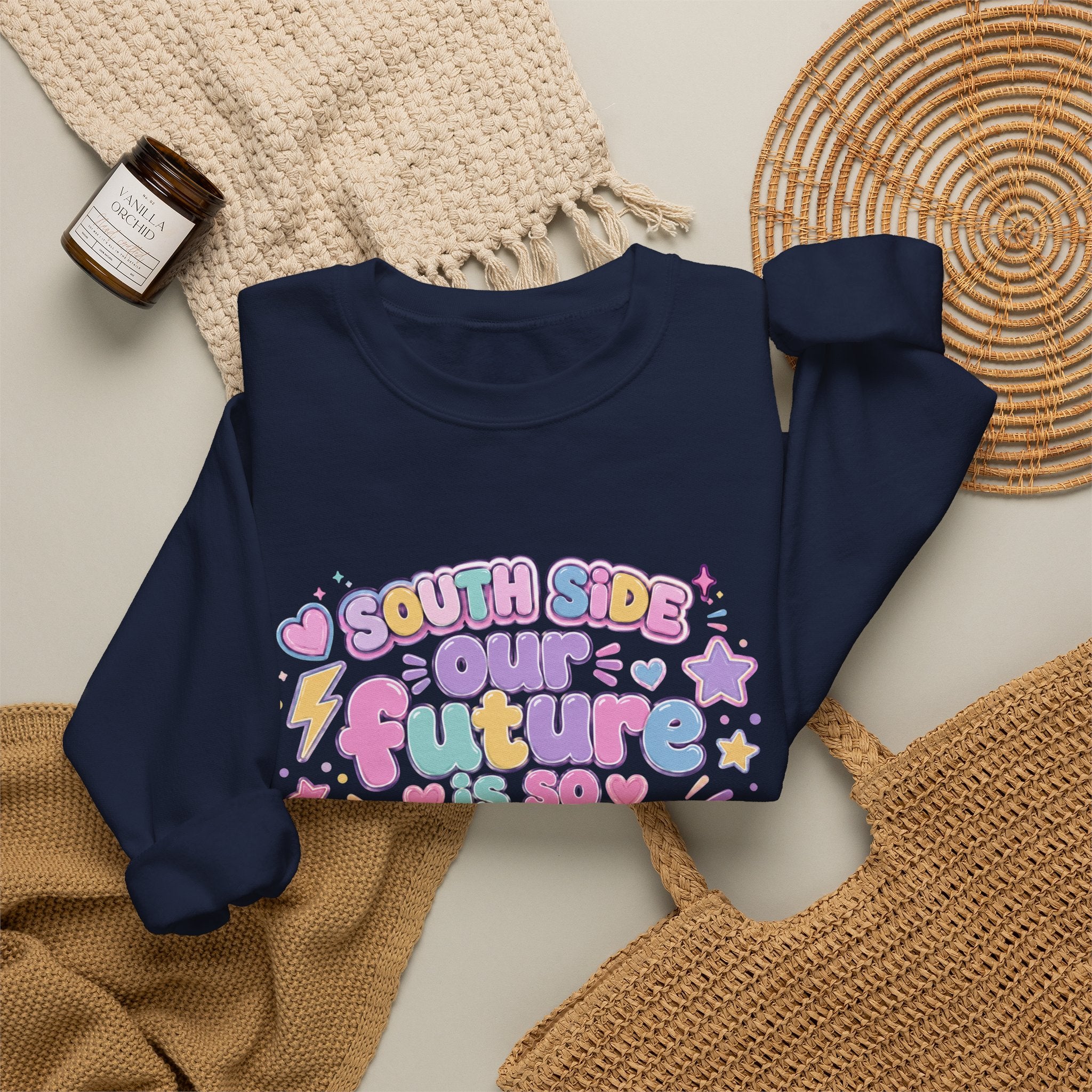 Crewneck Sweatshirt — "Future Bright" Pastel Retro Graphic (South Side)