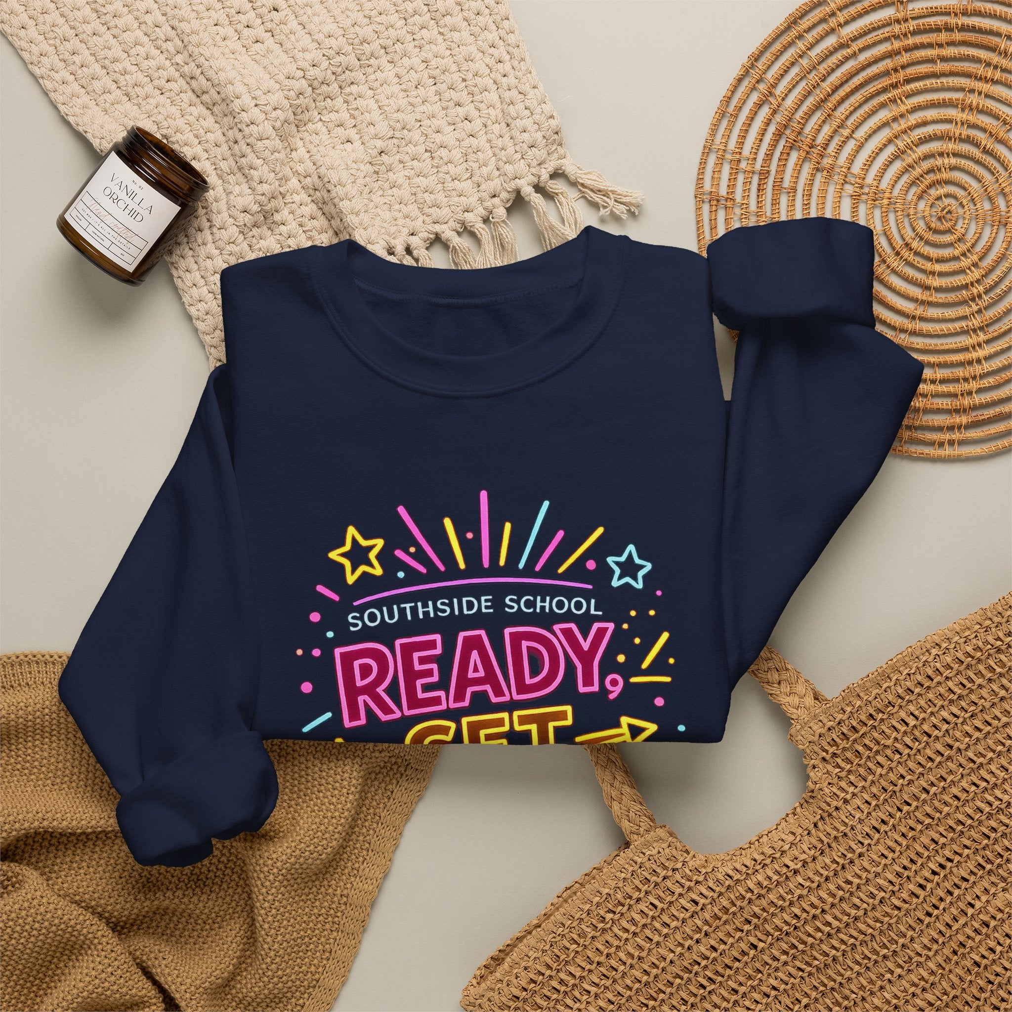 Ready, Set, Glow! Crewneck Sweatshirt — Colorful School Spirit Design
