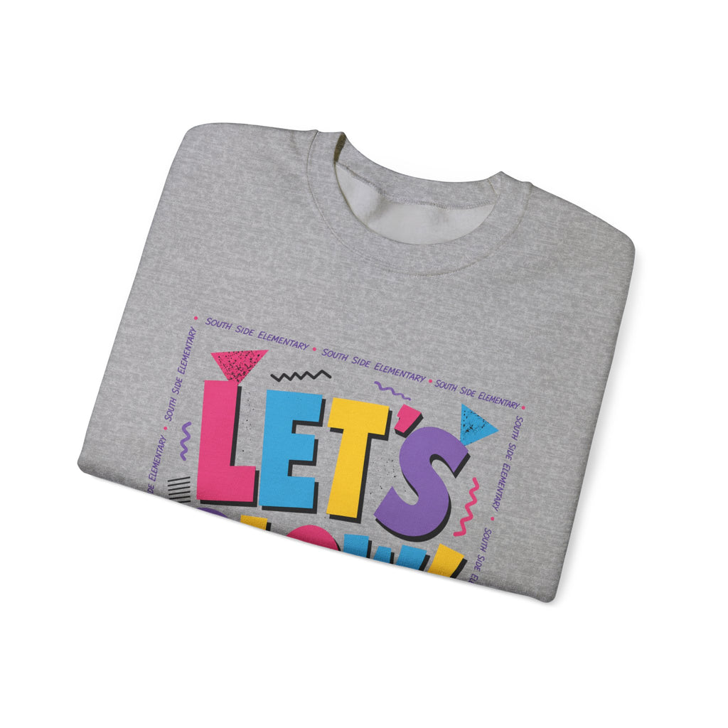 Let's Glow! Crewneck Sweatshirt — Retro Colorblock Graphic Pullover