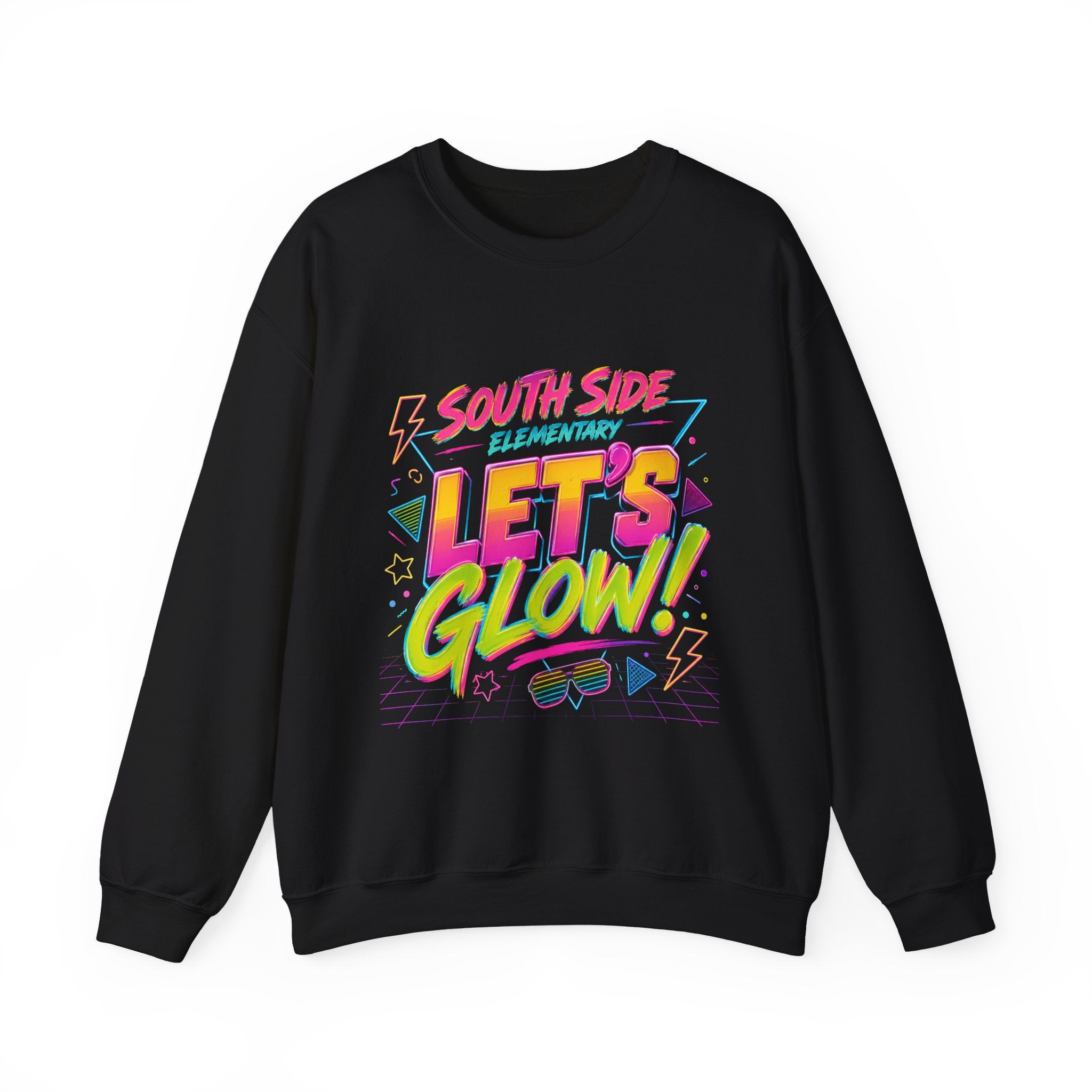 Crewneck Sweatshirt — 'South Side Elementary Let's Glow!' Retro Neon School Spirit