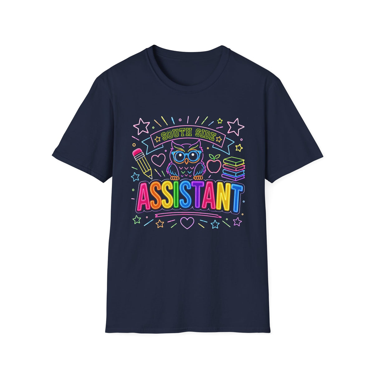 South Side Assistant Neon Owl T-Shirt — Colorful School Teacher Appreciation Tee
