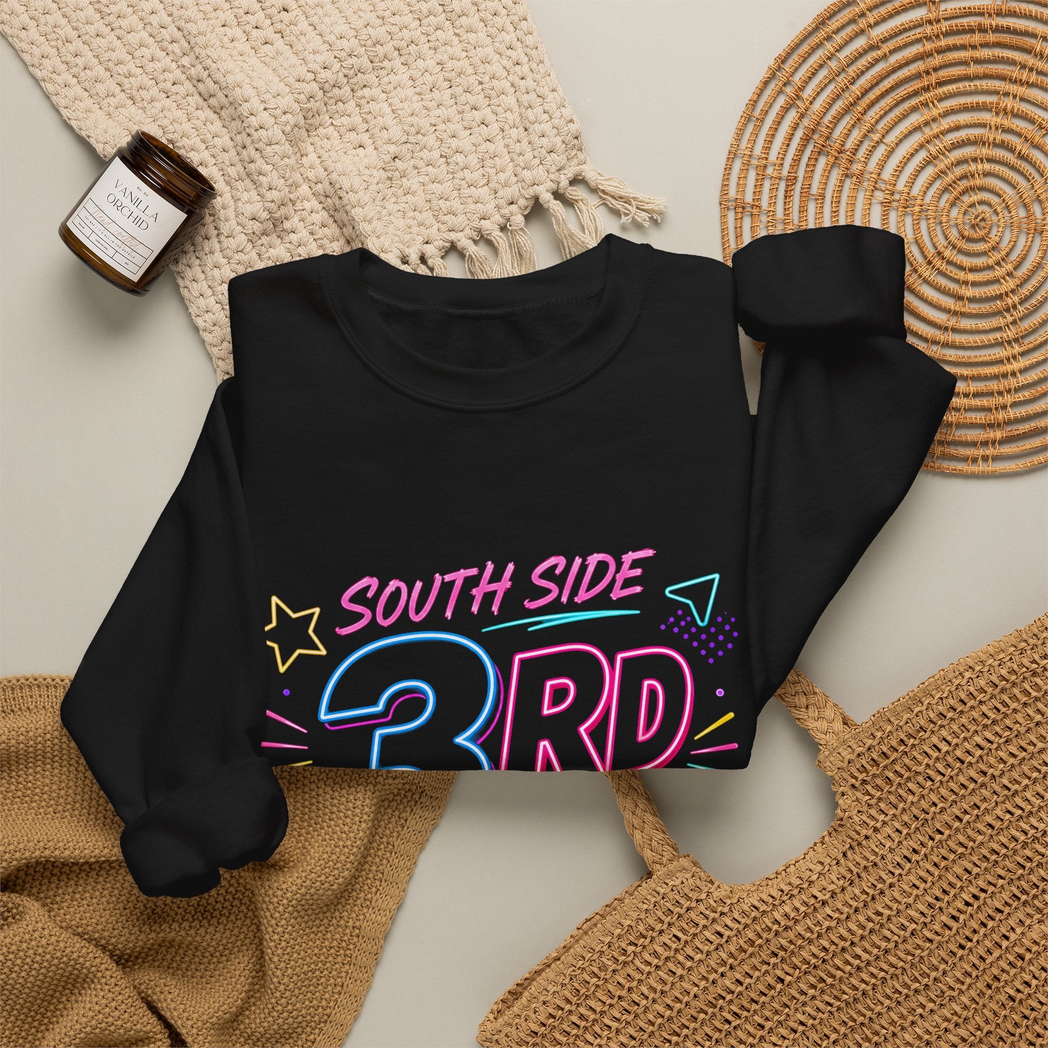 3rd Grade Crewneck Sweatshirt — "South Side 3rd Grade" Colorful Back-to-School Pullover