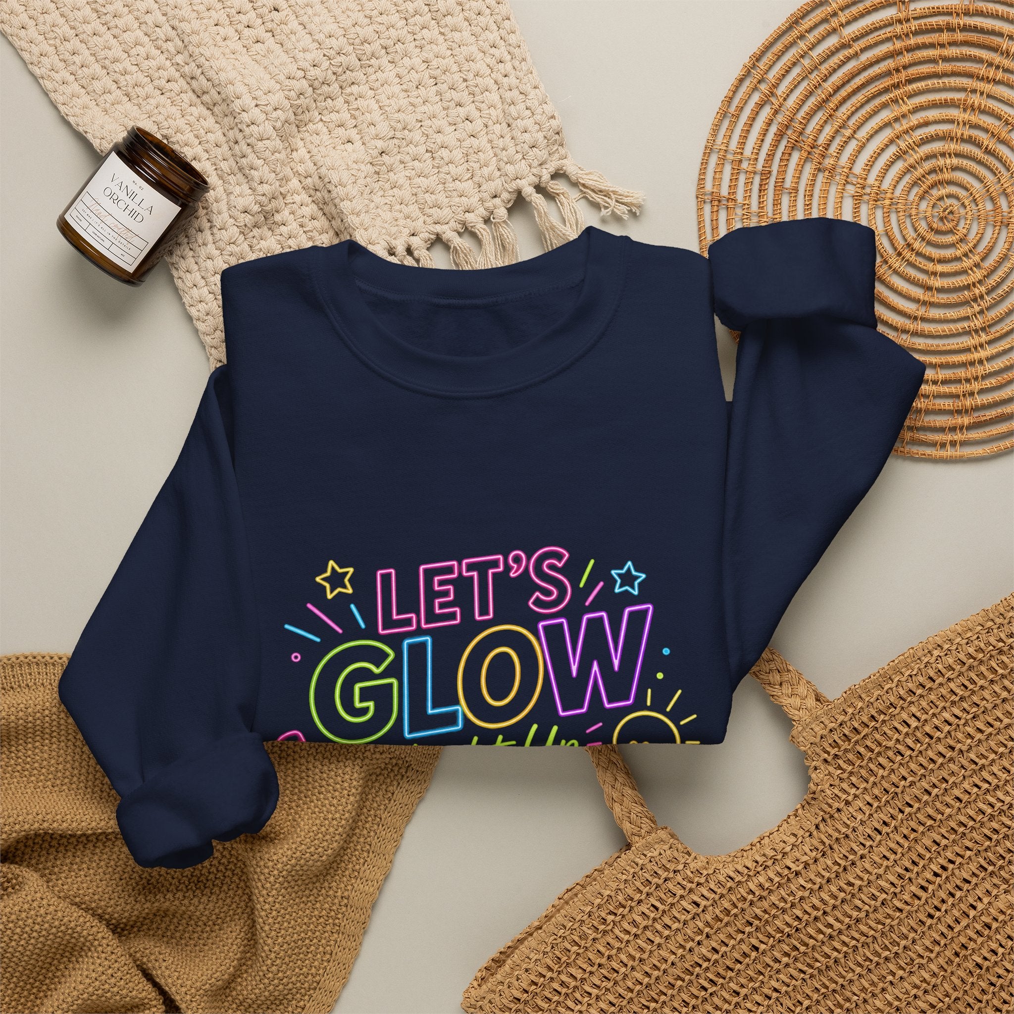 Glow Learning Crewneck Sweatshirt — "Let's Glow While Learning" Pastel Graphic