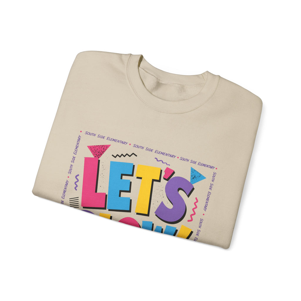 Let's Glow! Crewneck Sweatshirt — Retro Colorblock Graphic Pullover