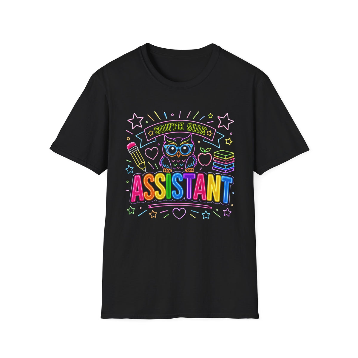 South Side Assistant Neon Owl T-Shirt — Colorful School Teacher Appreciation Tee
