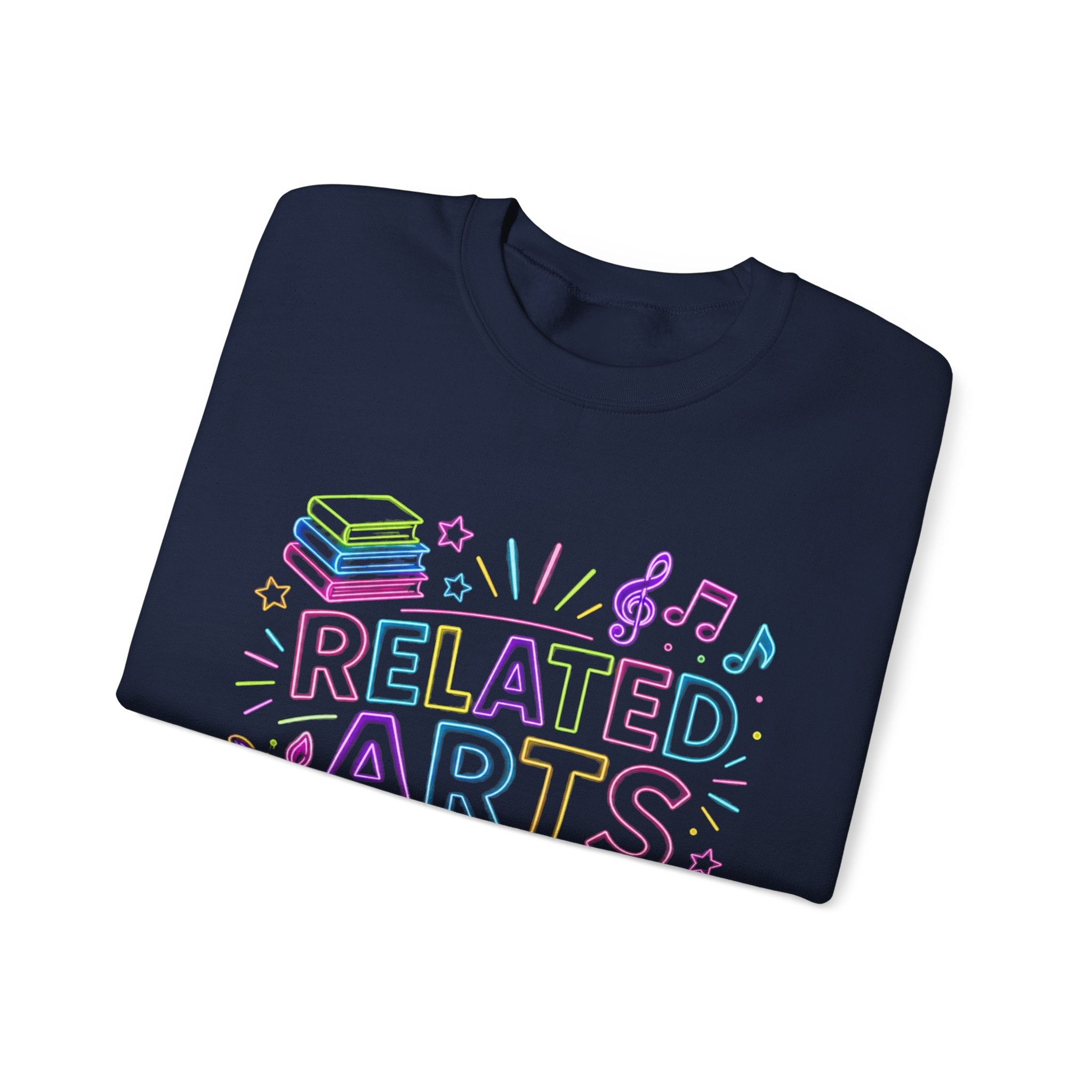 Arts Related Crewneck Sweatshirt — Pastel School Subjects Graphic