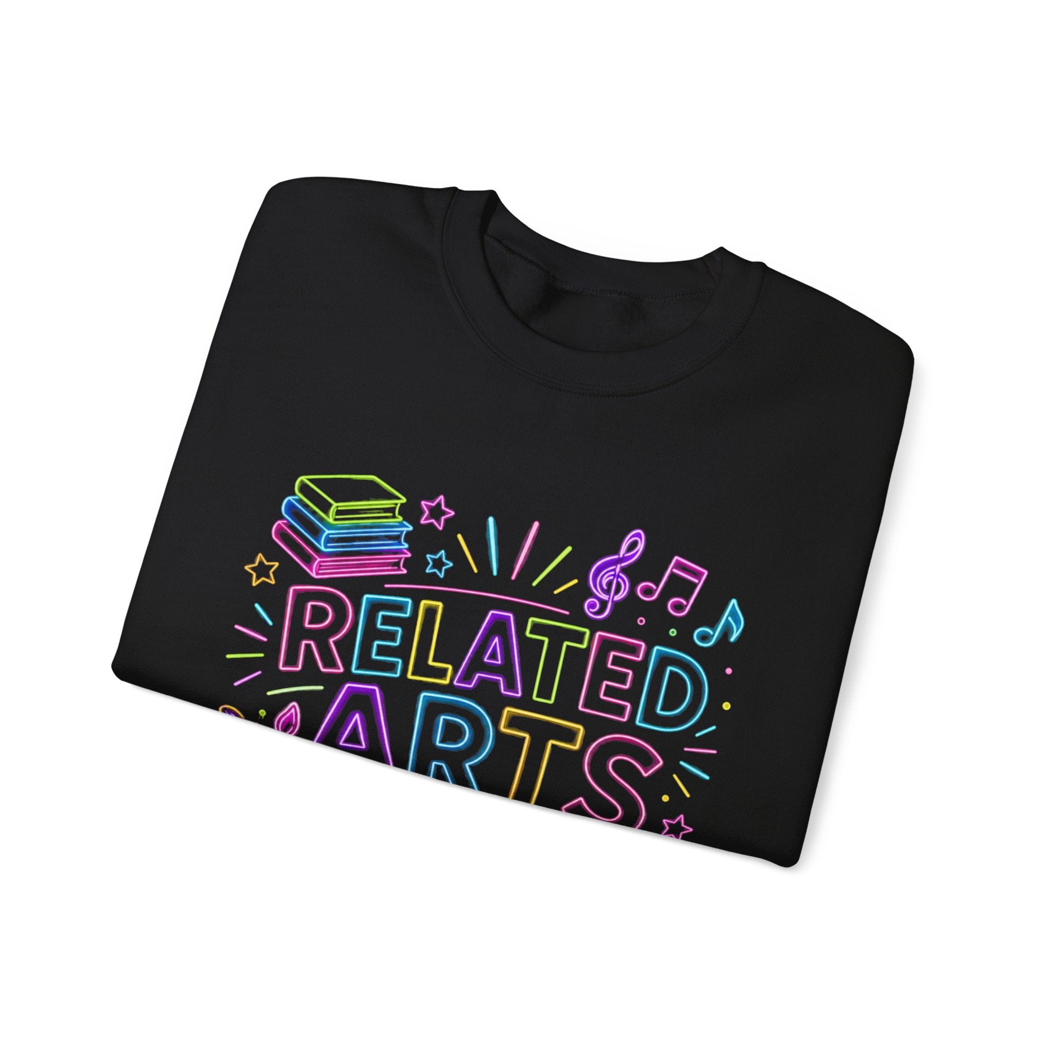 Arts Related Crewneck Sweatshirt — Pastel School Subjects Graphic