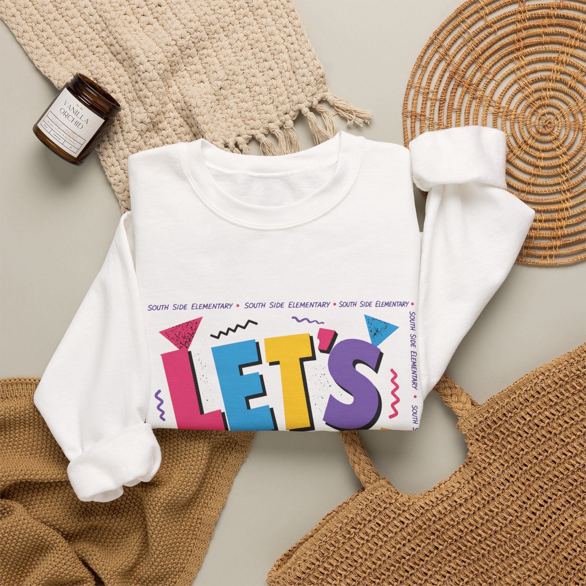 Let's Glow! Crewneck Sweatshirt — Retro Colorblock Graphic Pullover