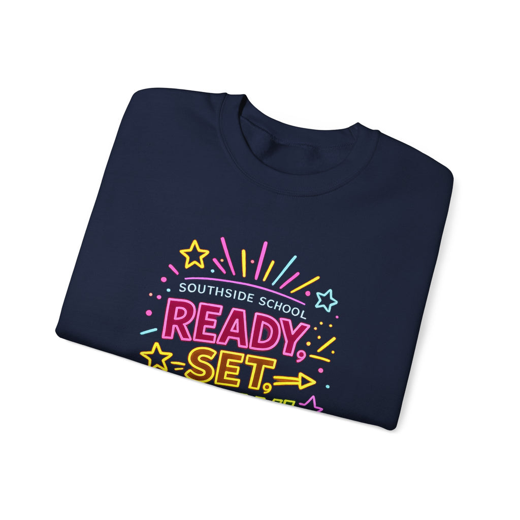 Ready, Set, Glow! Crewneck Sweatshirt — Colorful School Spirit Design