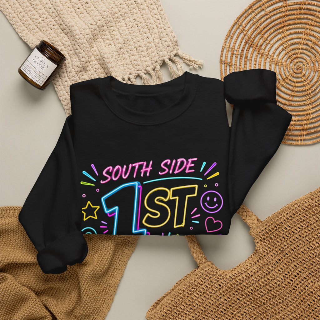 1st Grade Crewneck Sweatshirt — 'South Side' Colorful Back-to-School Pullover