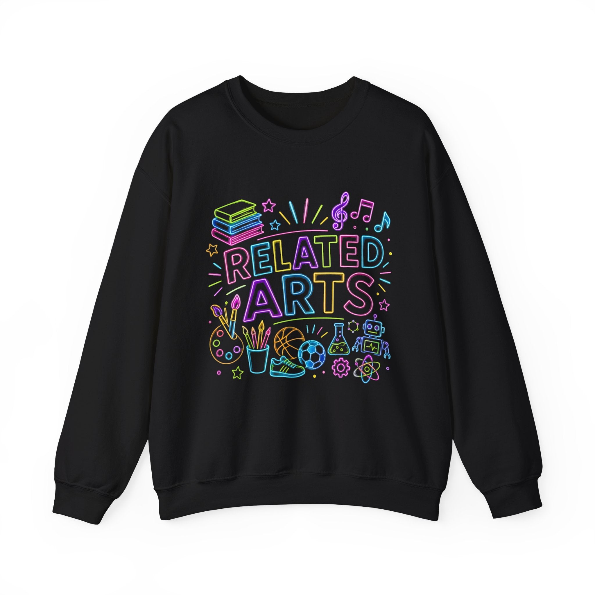 Arts Related Crewneck Sweatshirt — Pastel School Subjects Graphic