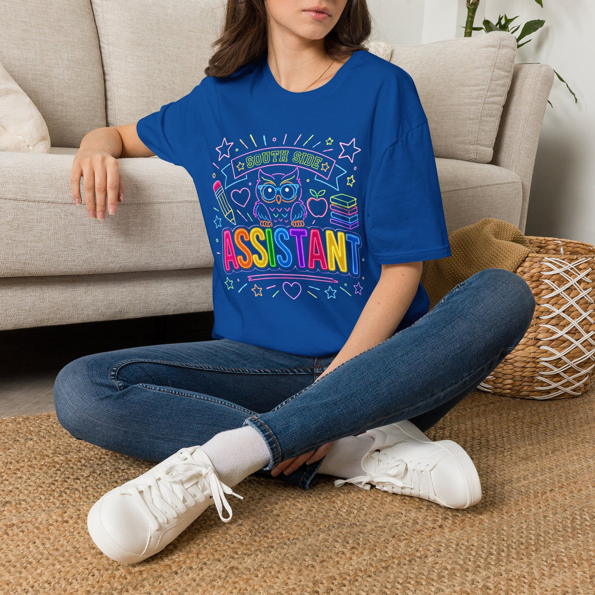 South Side Assistant Neon Owl T-Shirt — Colorful School Teacher Appreciation Tee