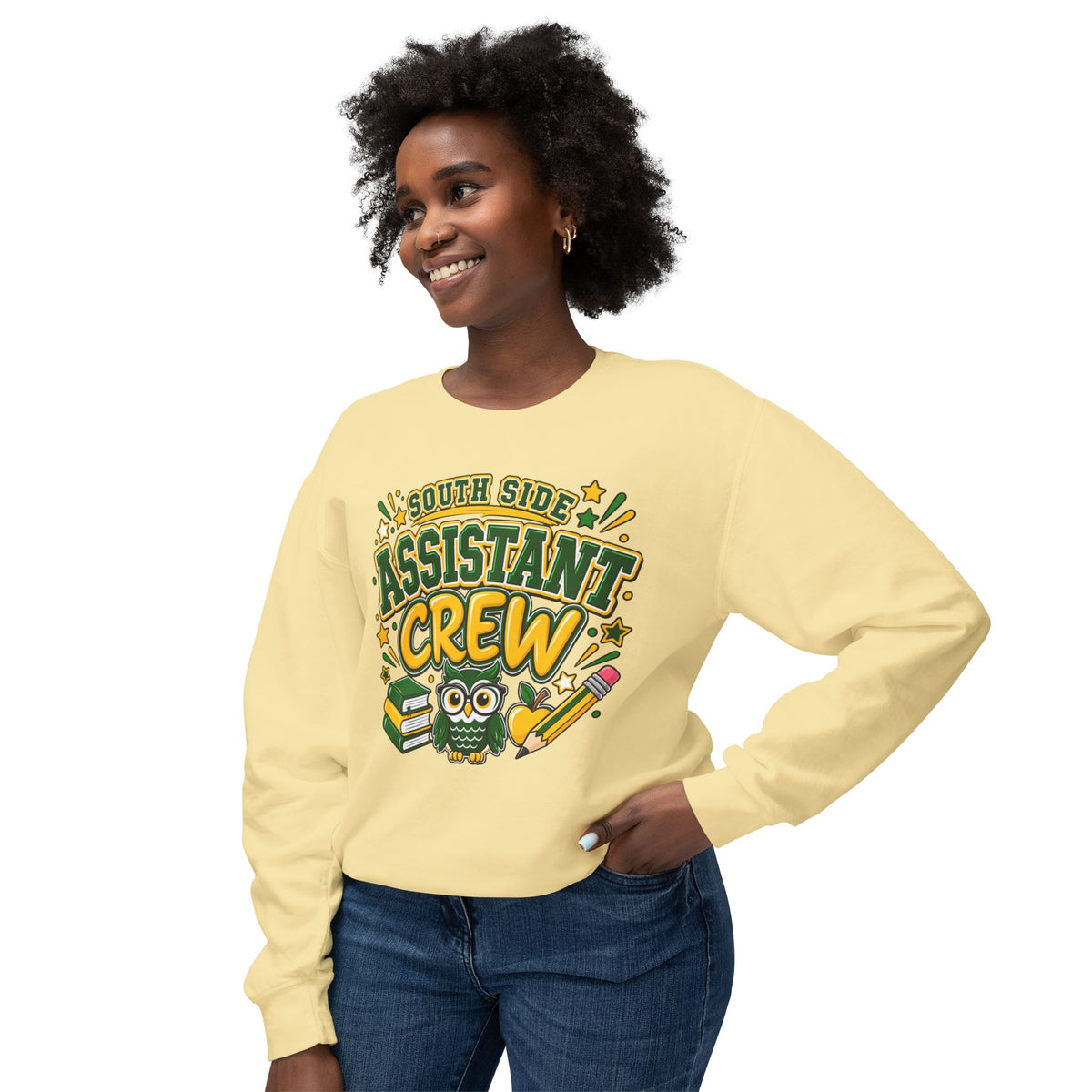 Assistant Crew Sweatshirt — "South Side Assistant Crew" Cute Owl School Staff Gift