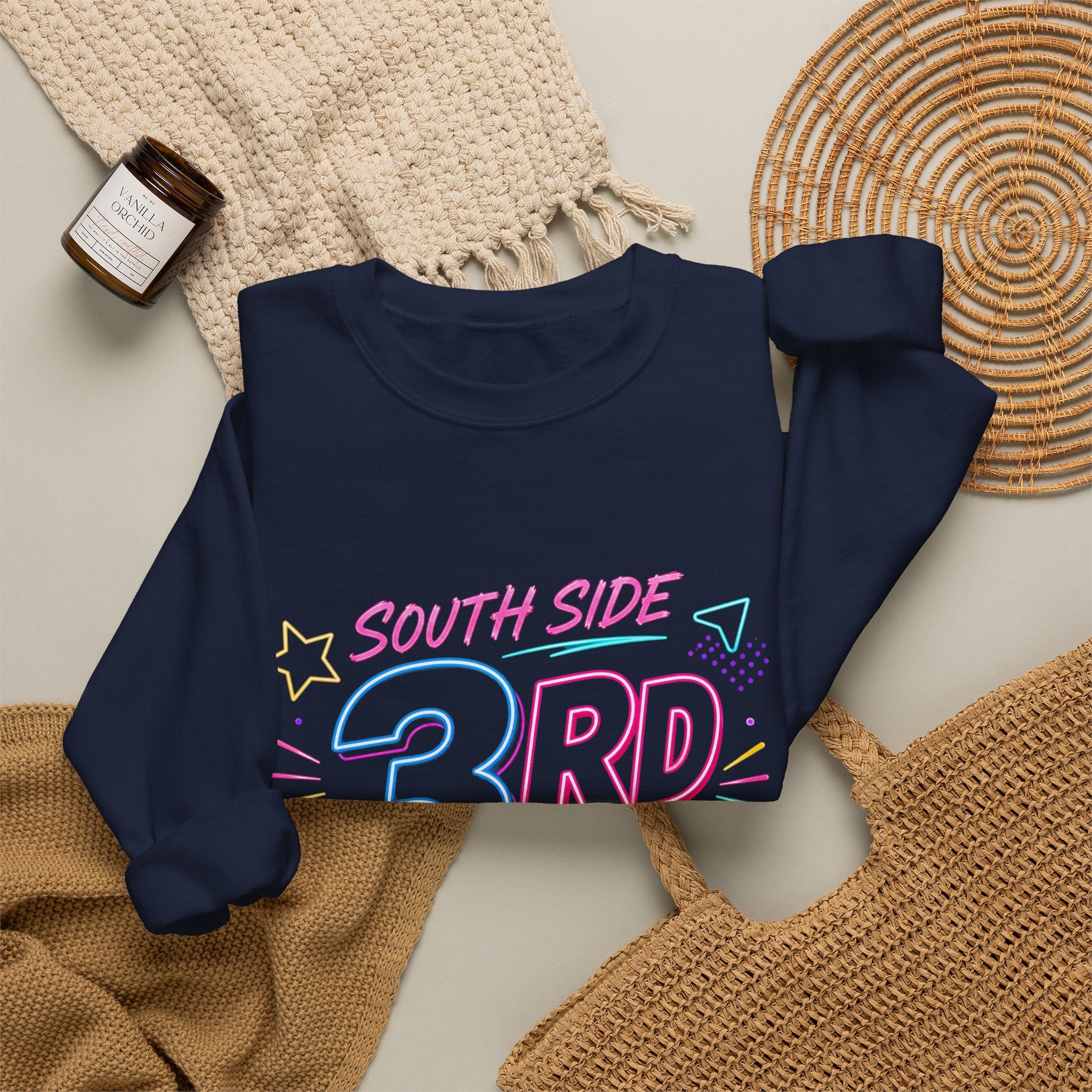 3rd Grade Crewneck Sweatshirt — "South Side 3rd Grade" Colorful Back-to-School Pullover
