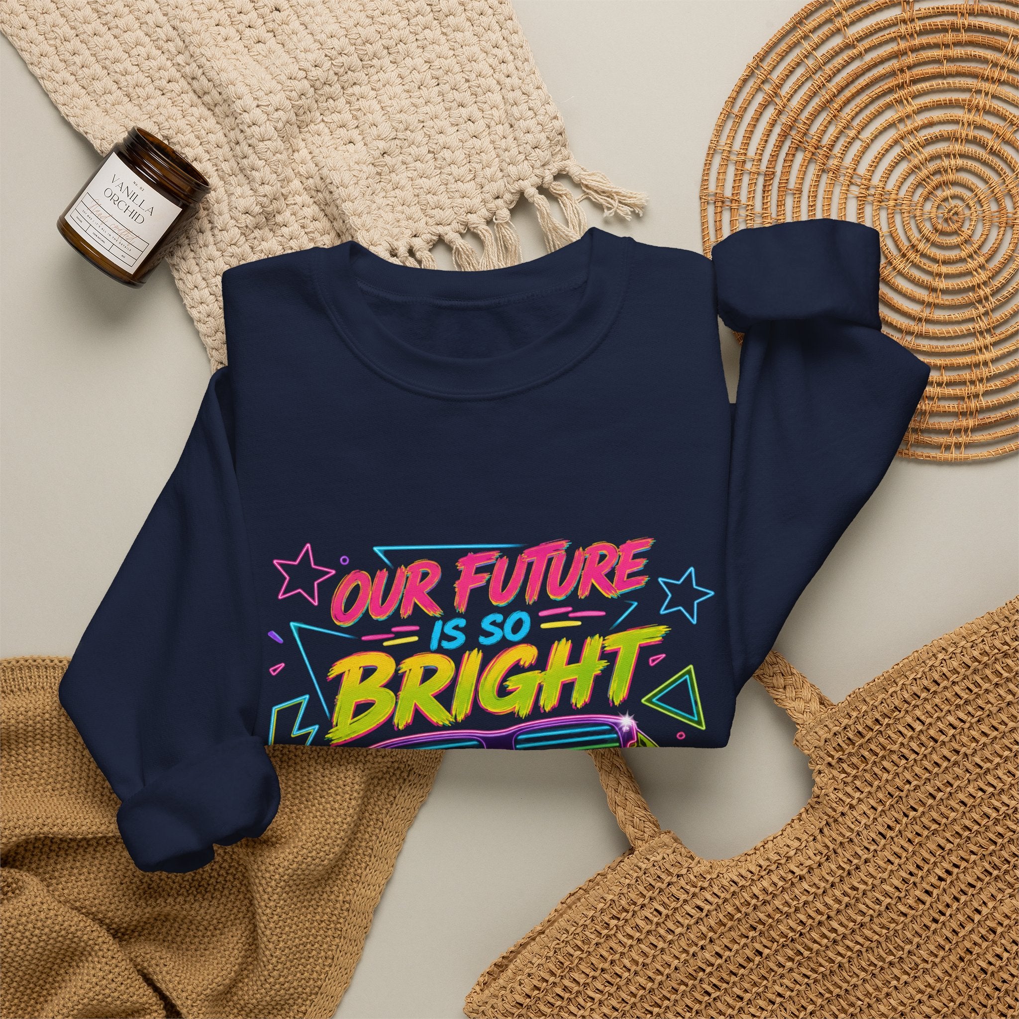 Crewneck Sweatshirt — “Our Future Is So Bright We Have to Wear Shades” Retro Graphic