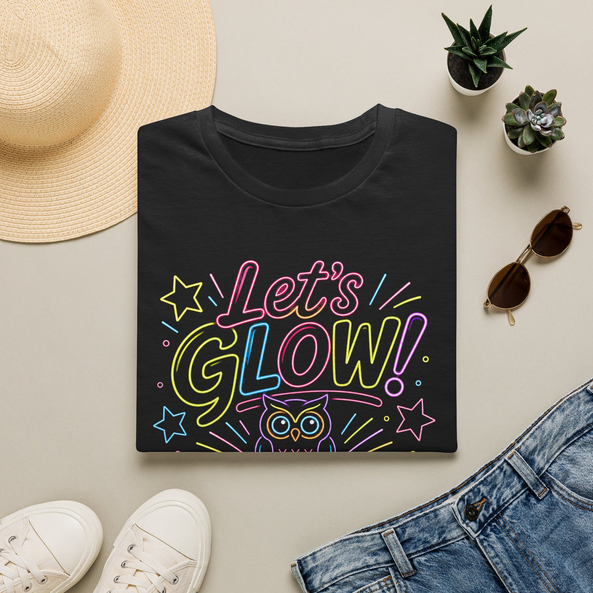 Let's Glow! Neon Owl Cafeteria Ladies' Shirt