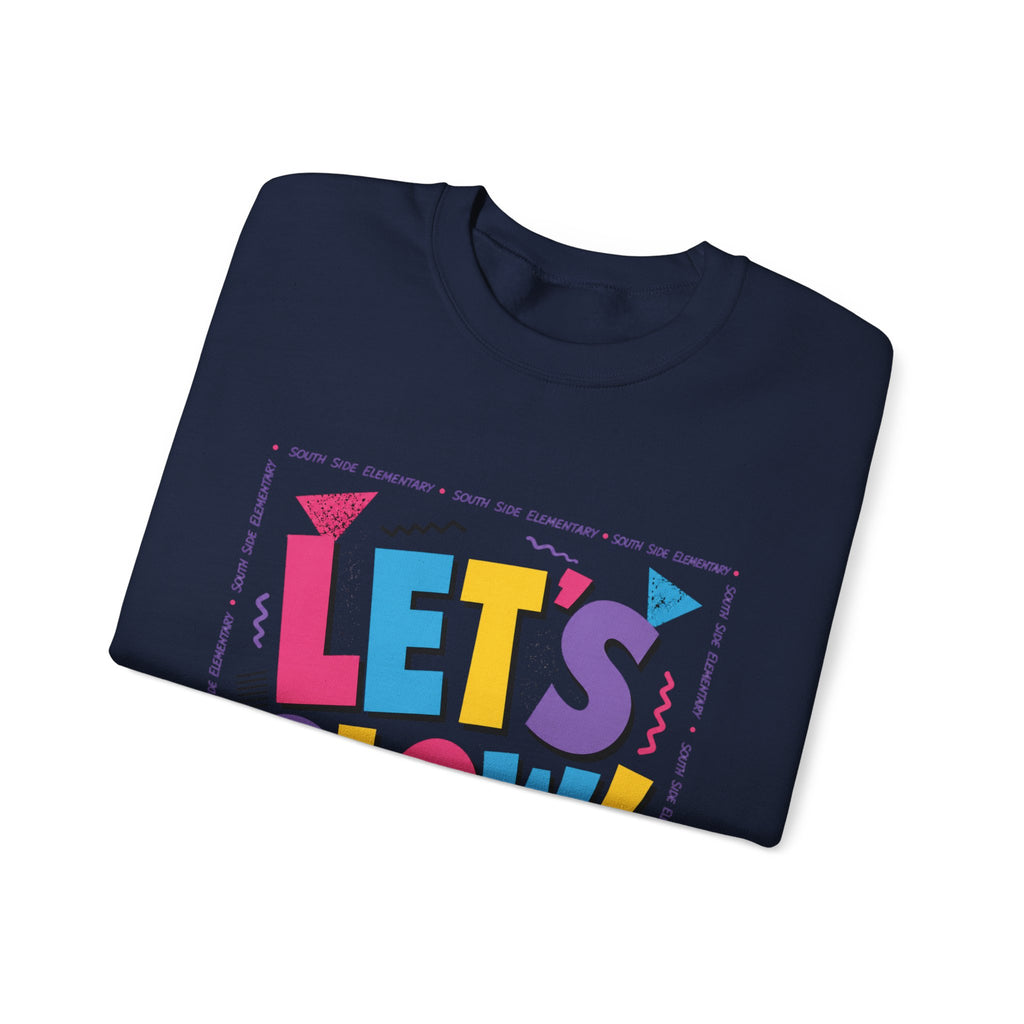 Let's Glow! Crewneck Sweatshirt — Retro Colorblock Graphic Pullover