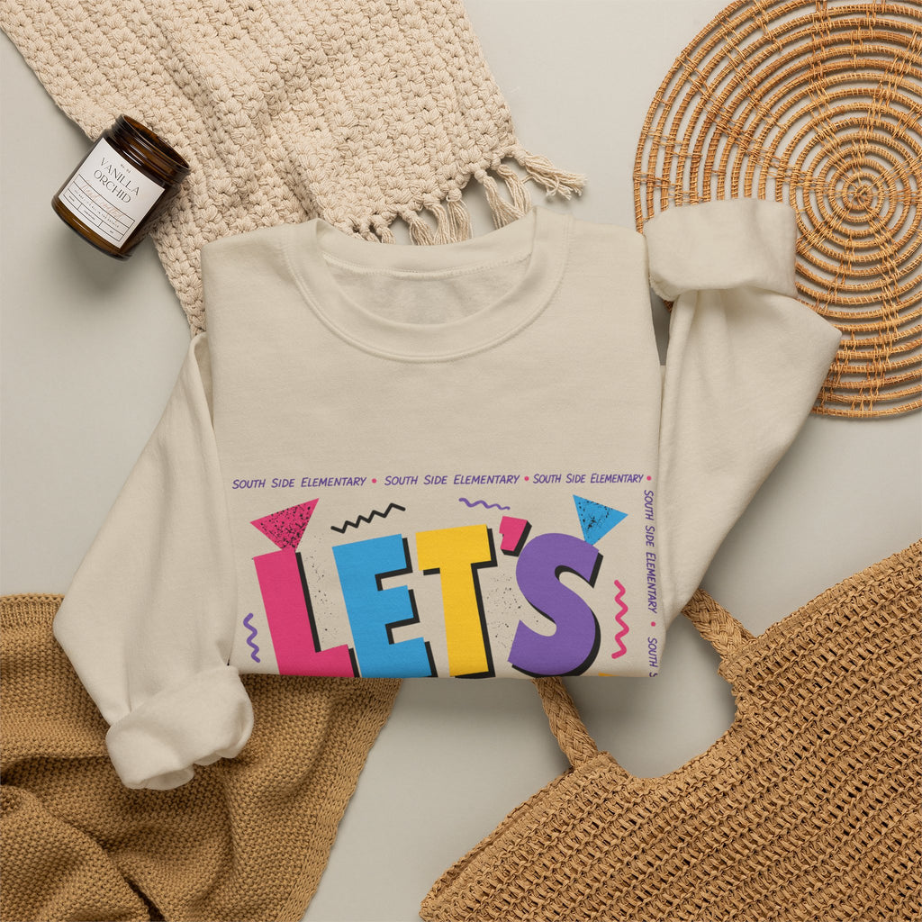 Let's Glow! Crewneck Sweatshirt — Retro Colorblock Graphic Pullover