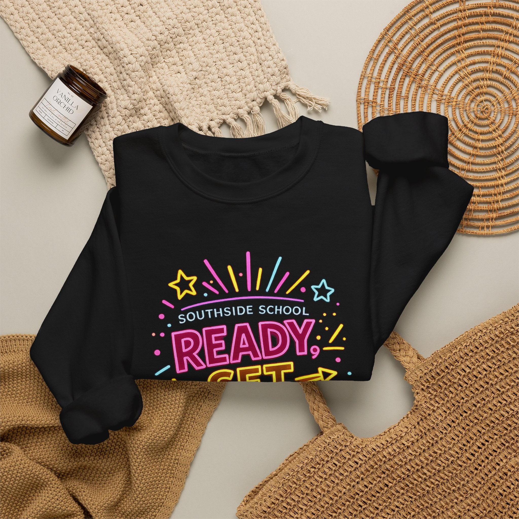 Ready, Set, Glow! Crewneck Sweatshirt — Colorful School Spirit Design
